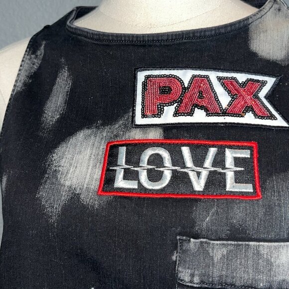 RARE LOVE MOSCHINO Sleeveless Black Denim with Sequin & Embroidered Patches - 6 - Picture 2 of 16
